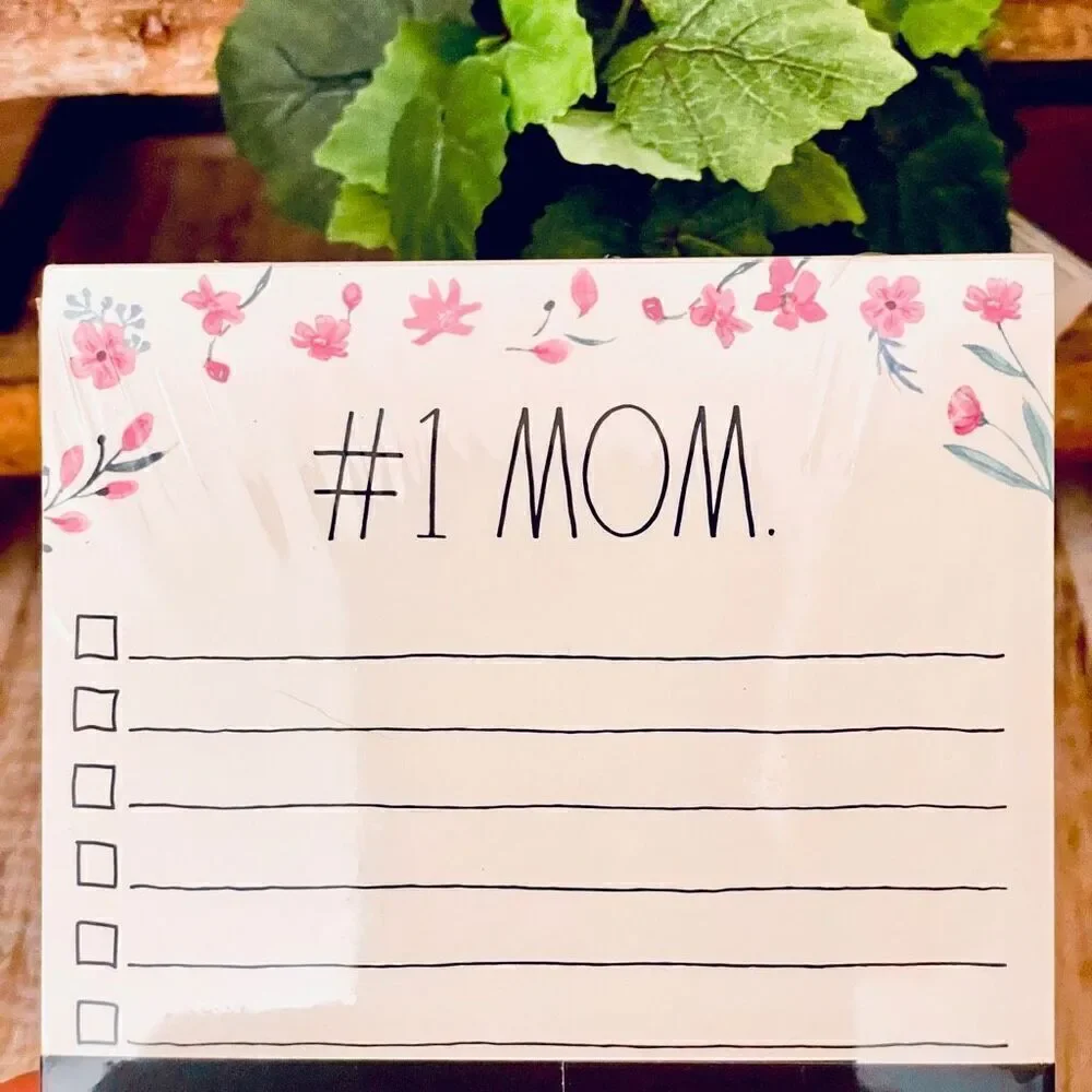 NWT Rae Dunn #1 MOM / BEST MOM EVER Yellow  pink 2 Pieces 140 Sheets Notepad Set